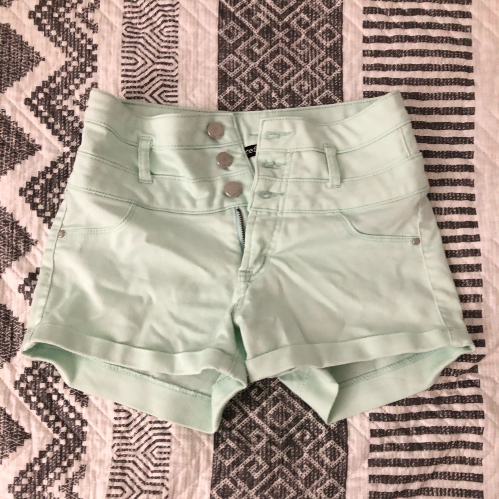 size 0 mint green jean shorts